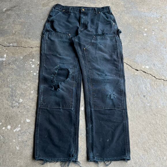 Vintage carhartt distressed black faded double knee work...